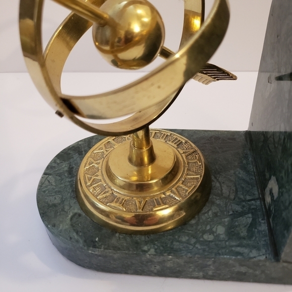 Vintage Brass Marble Compass Bookend Green Gold - Picture 4 of 14